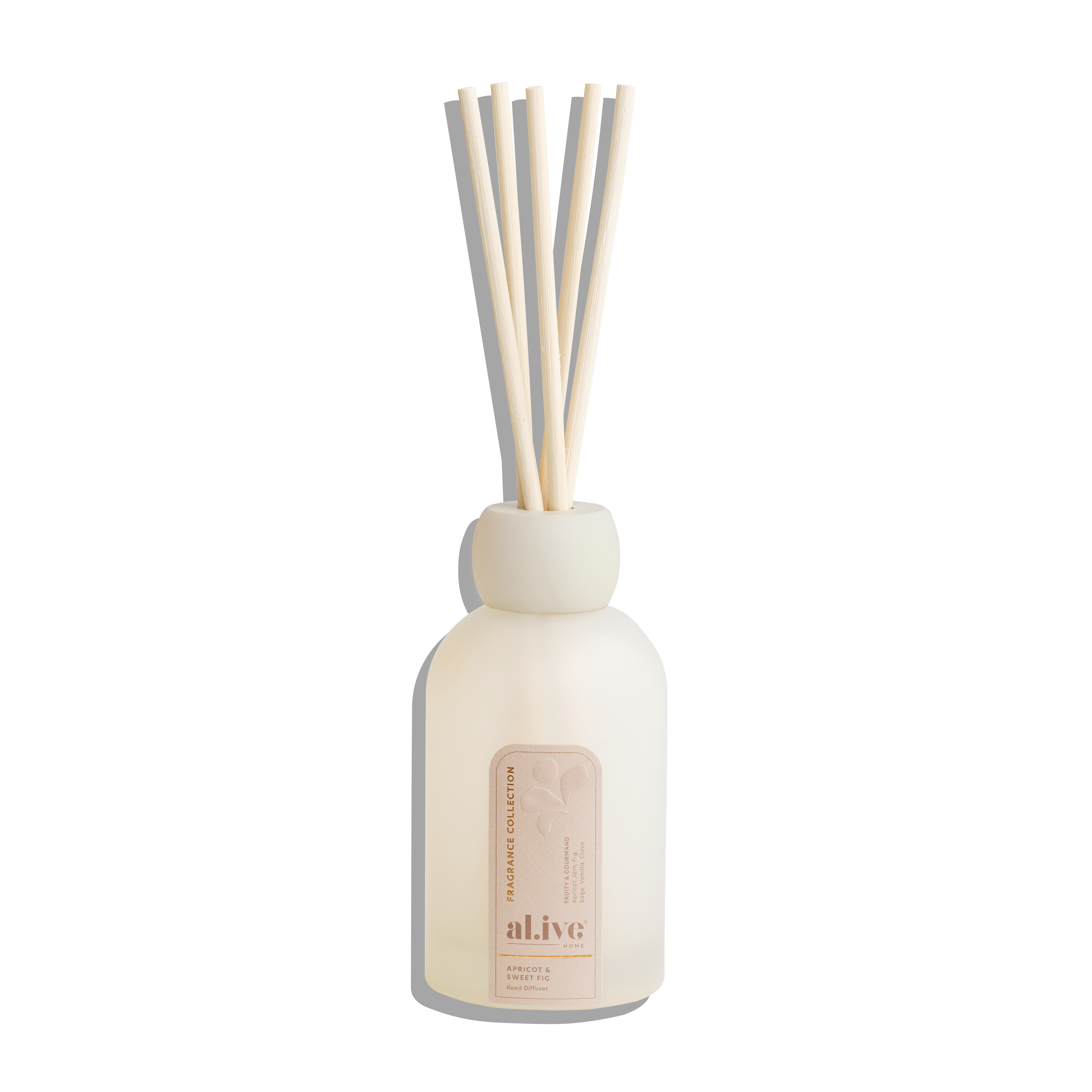 White diffuser bottle with wooden sticks on a white background