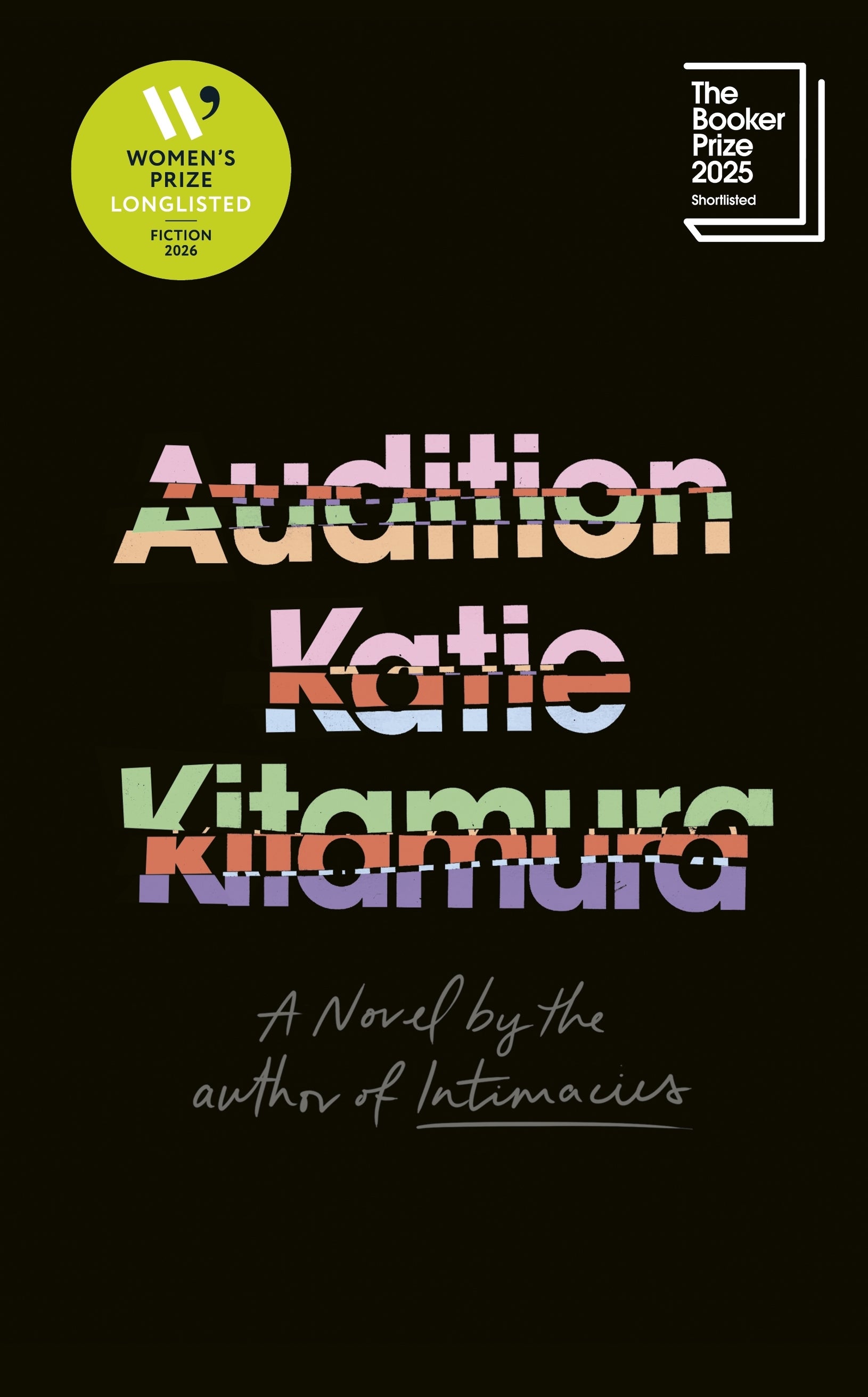 Book cover of 'Audition' by Katie Vitamura with colorful text on a black background