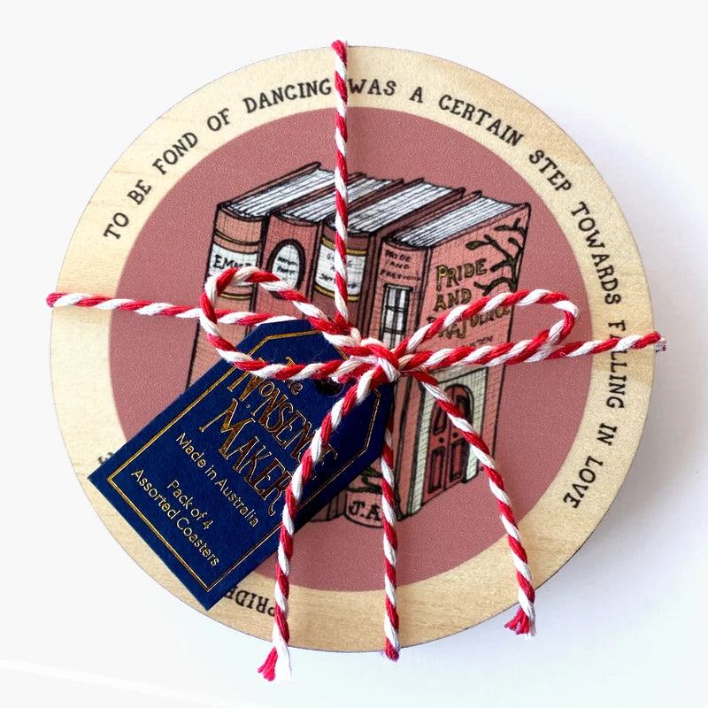 books coasters hand illustrated by Nonesense Maker