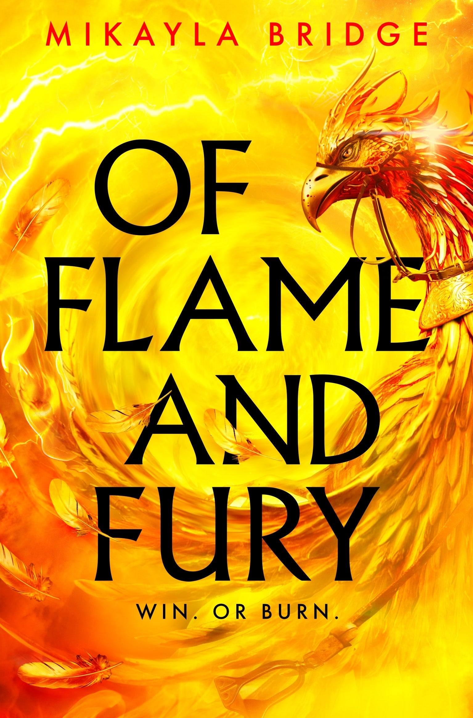 Book cover of 'Of Flame and Fury' by Mikayla Bridge with a dragon and fiery design.