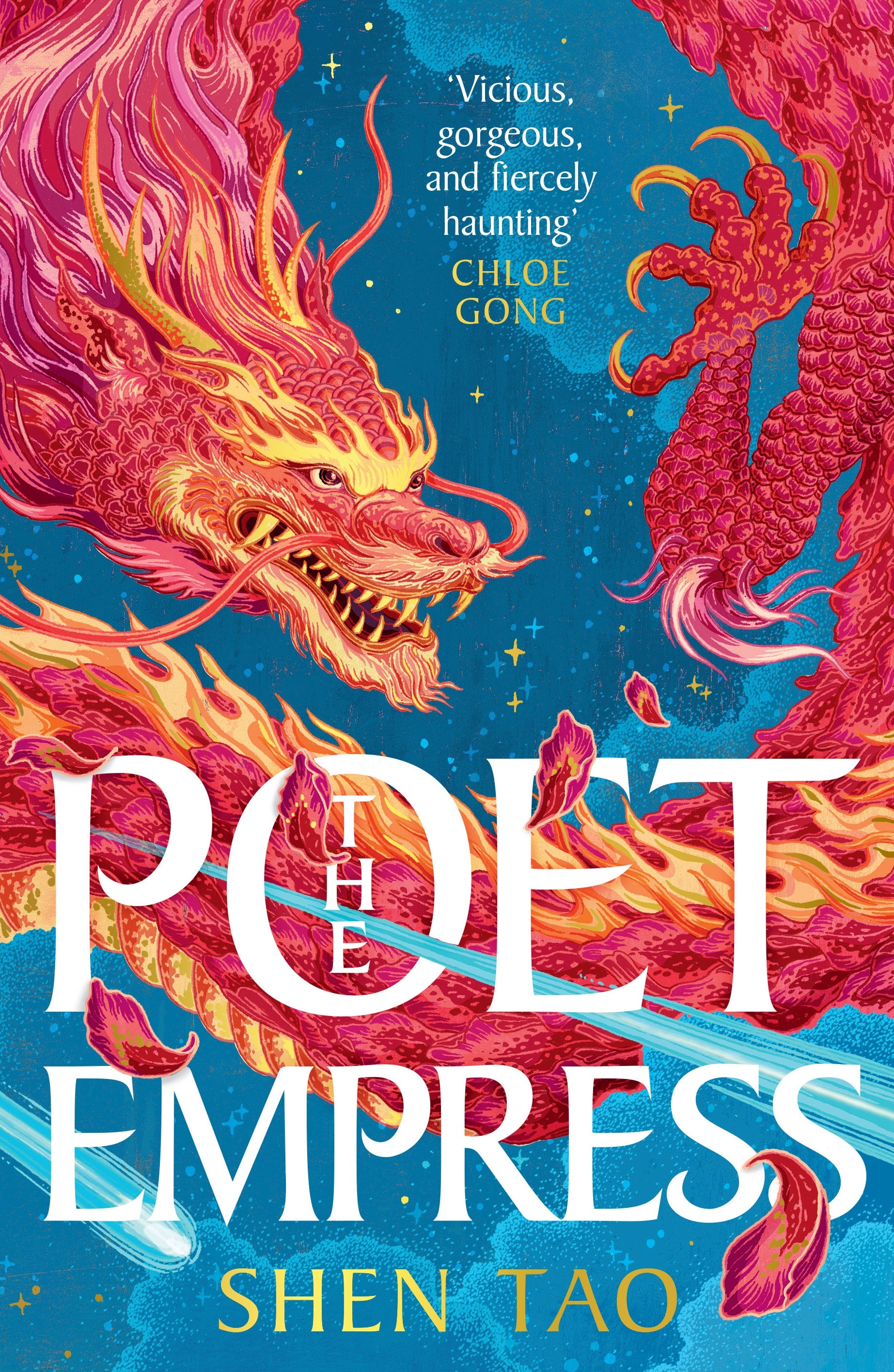 Book cover of 'The Poet Empress' with a dragon design on a blue background