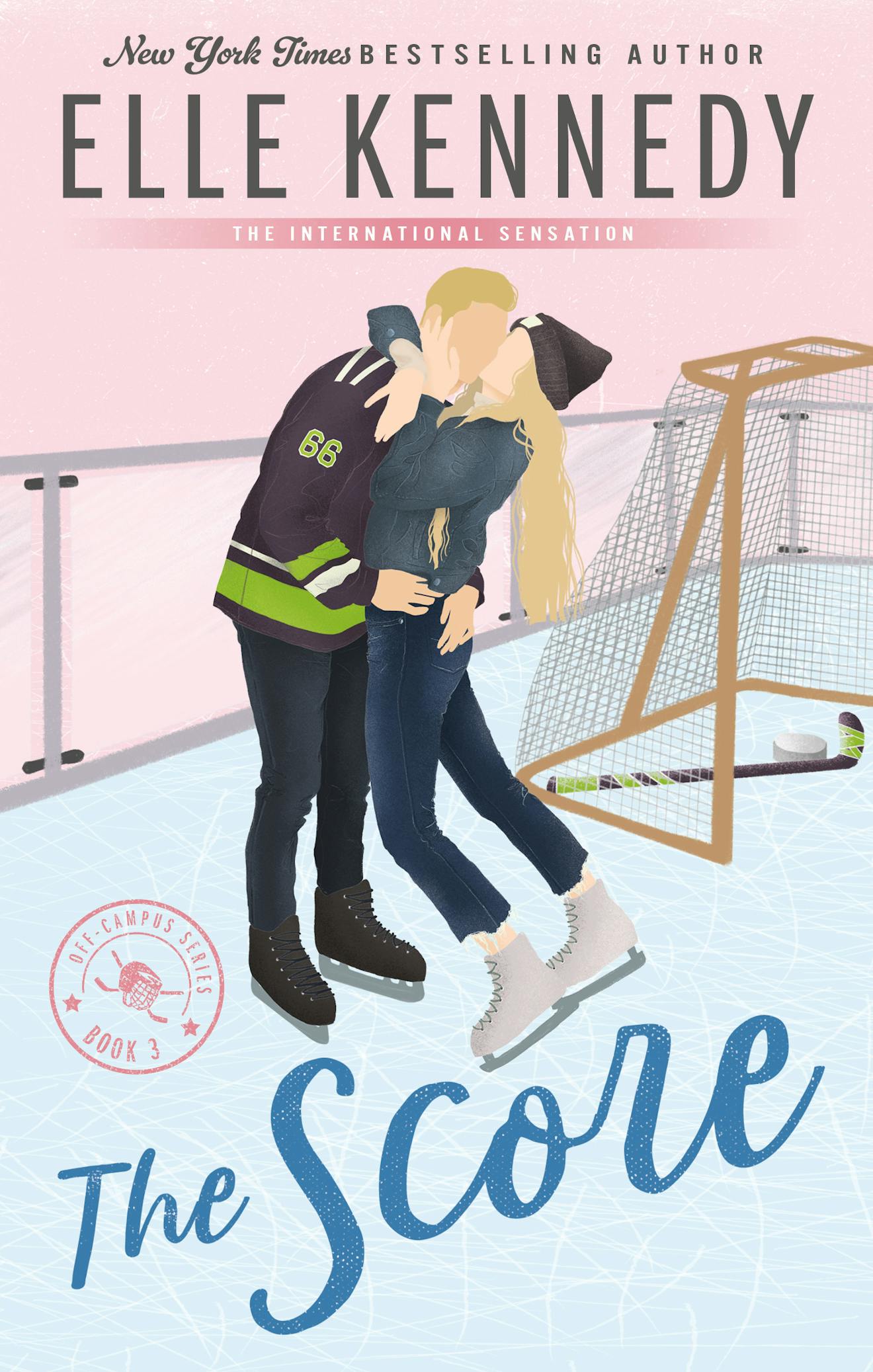 Book cover of 'The Score' featuring two characters on an ice rink with hockey equipment.