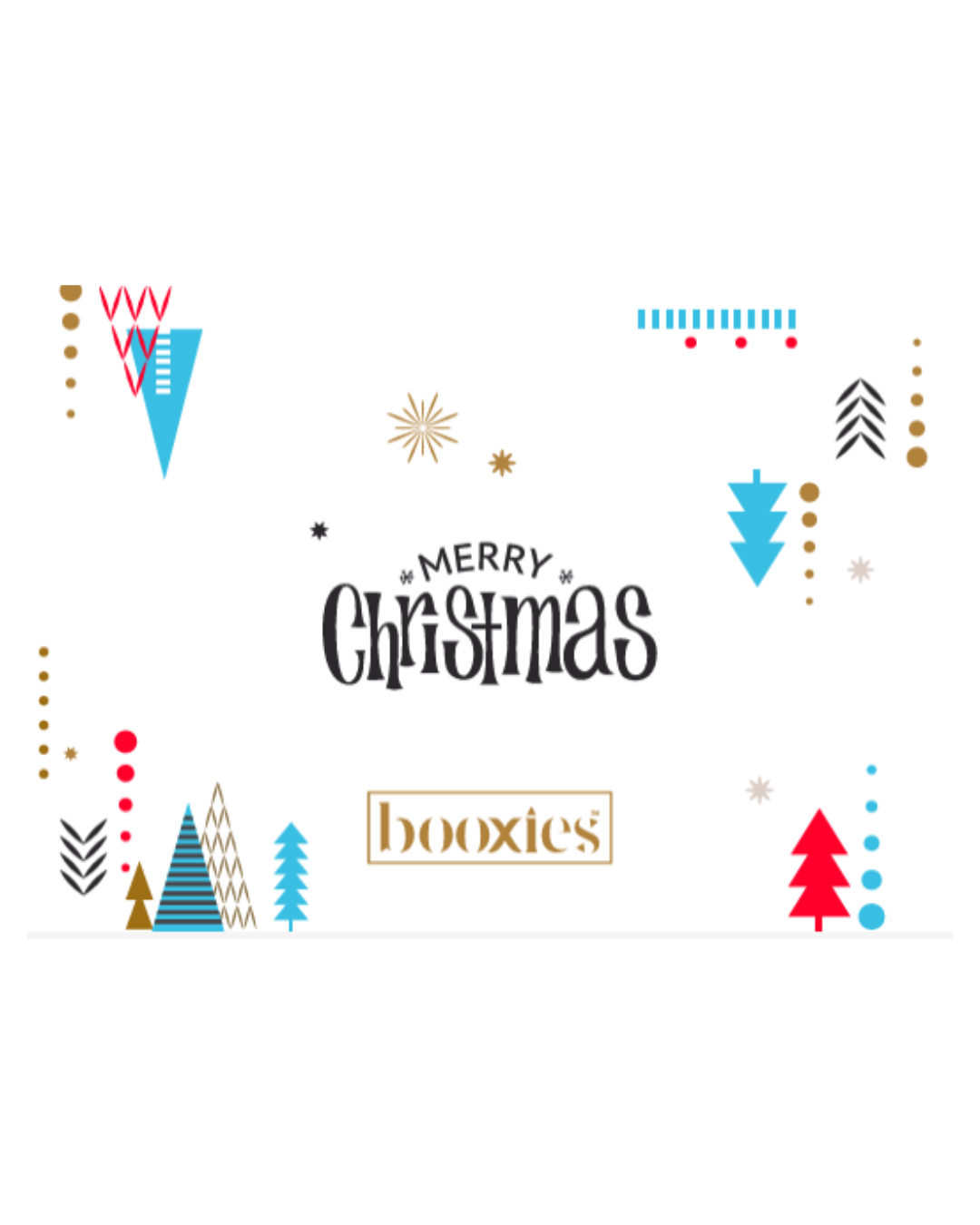 Decorative Christmas card with geometric shapes and 'Merry Christmas' text on a white background.