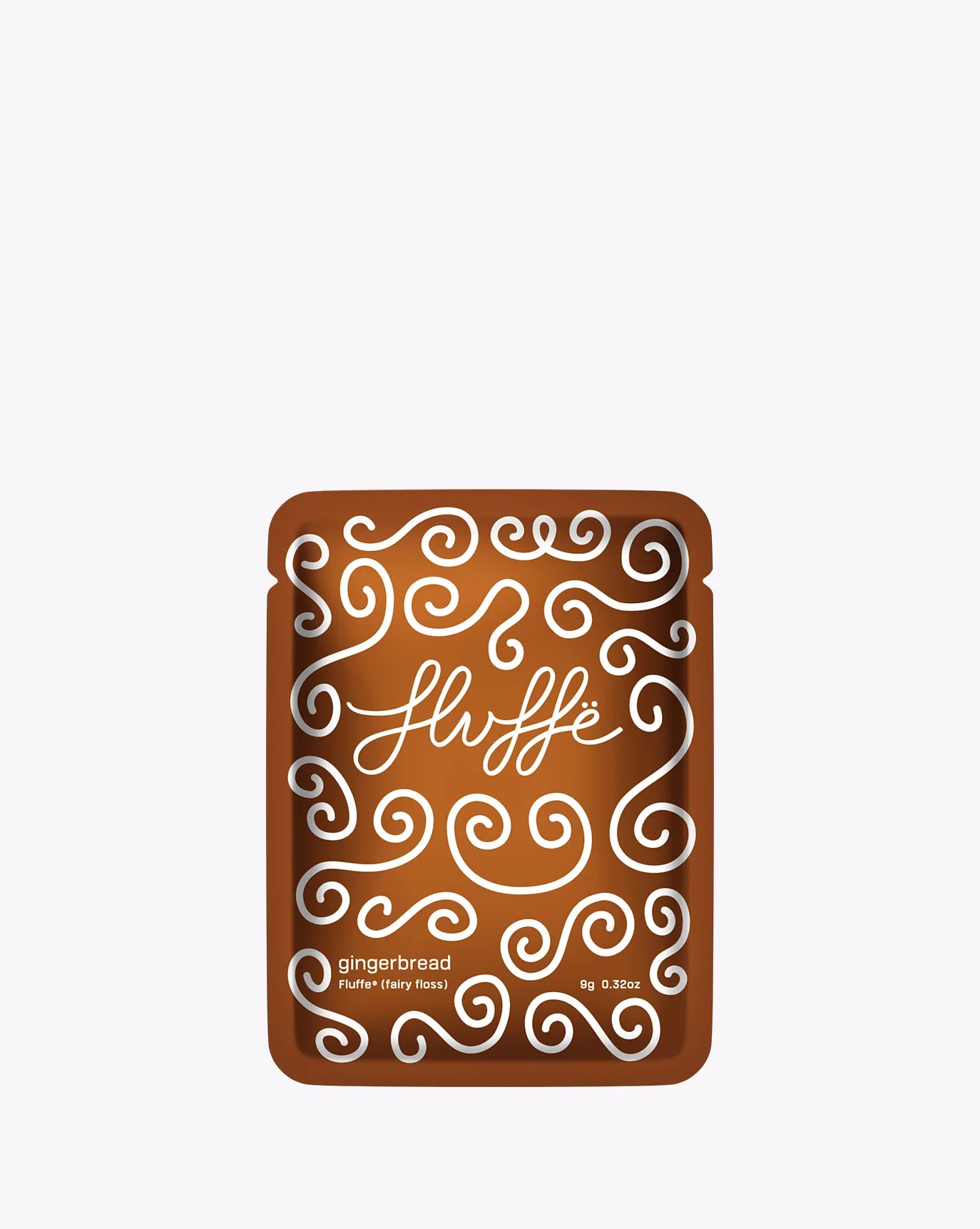 Gingerbread flavored fluffie packet on a white background