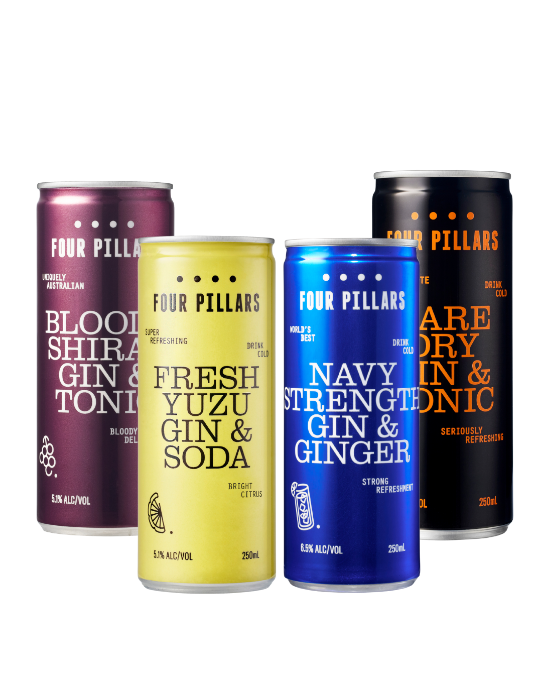 assorted cans of four pillars gin