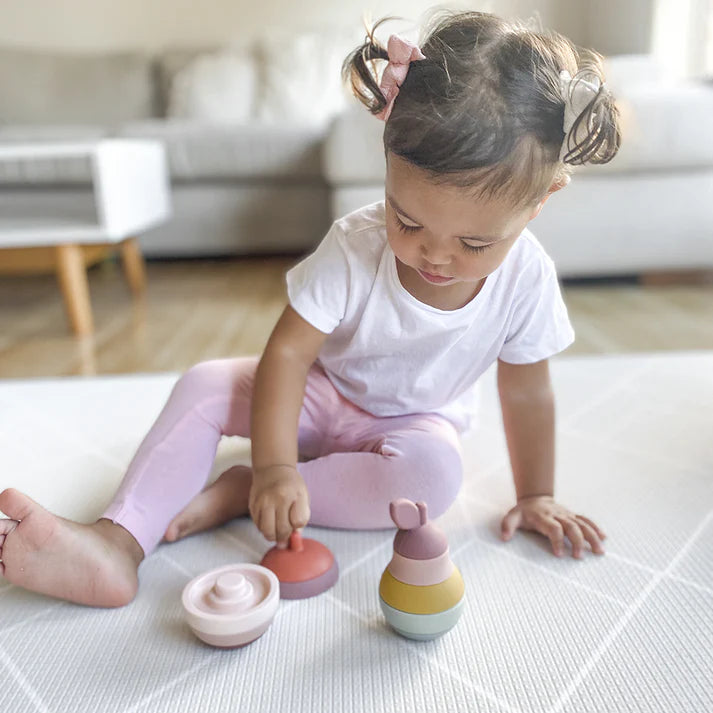 Living Textile Stacking Silicone Pear - girl playing