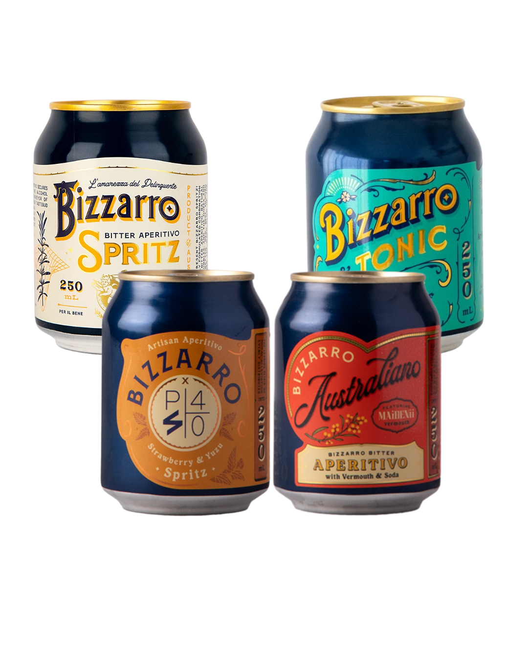 Assorted Bizzarro cocktails sprtiz cans