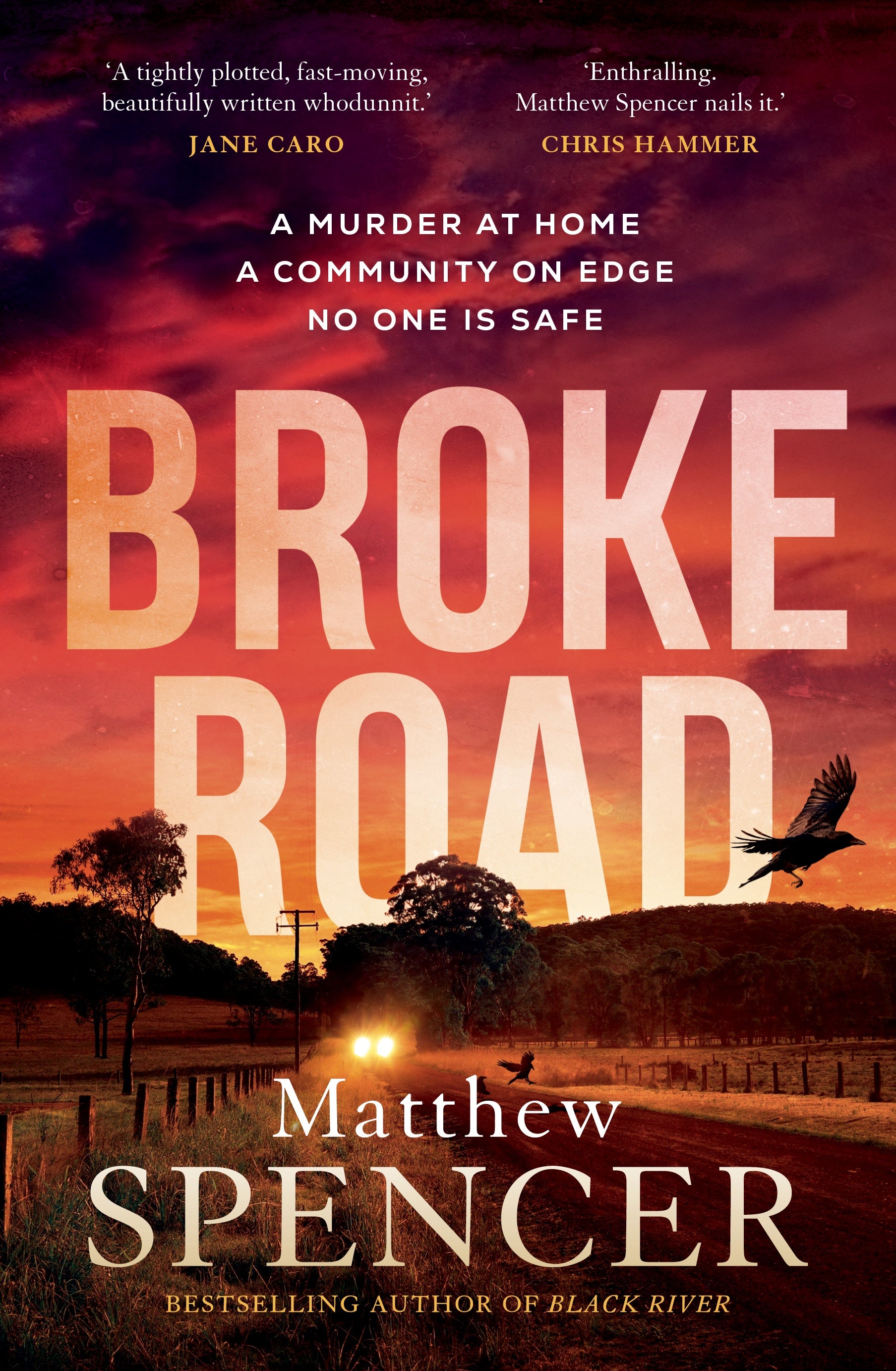 Book cover of 'Broke Road' by Matthew Spencer with a sunset and road scene.