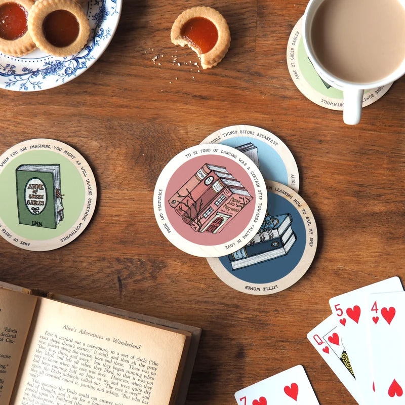 books coasters hand illustrated by Nonesense Maker