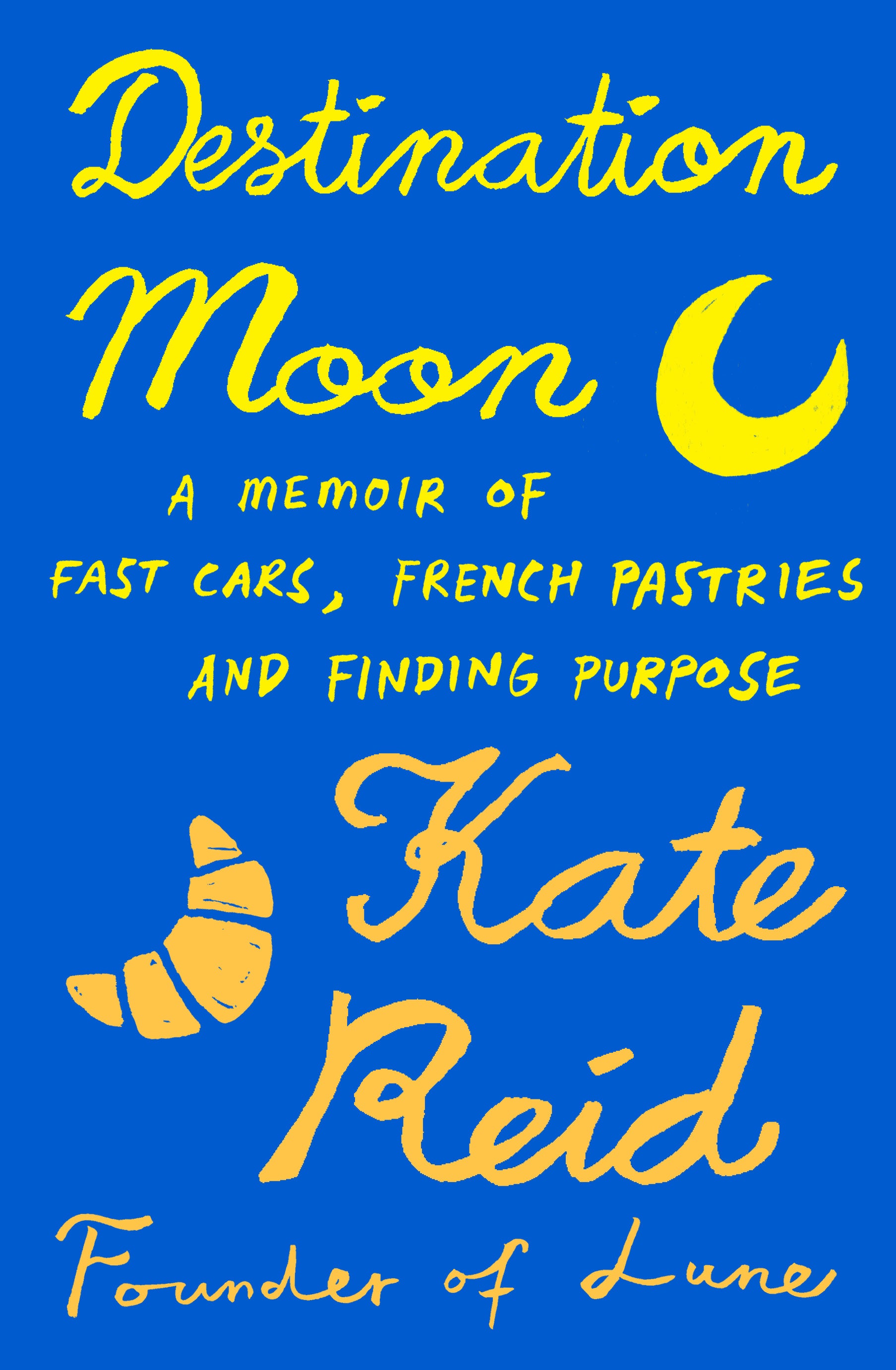 Book cover of 'Destination Moon' by Kate Reid with a blue background and yellow text.