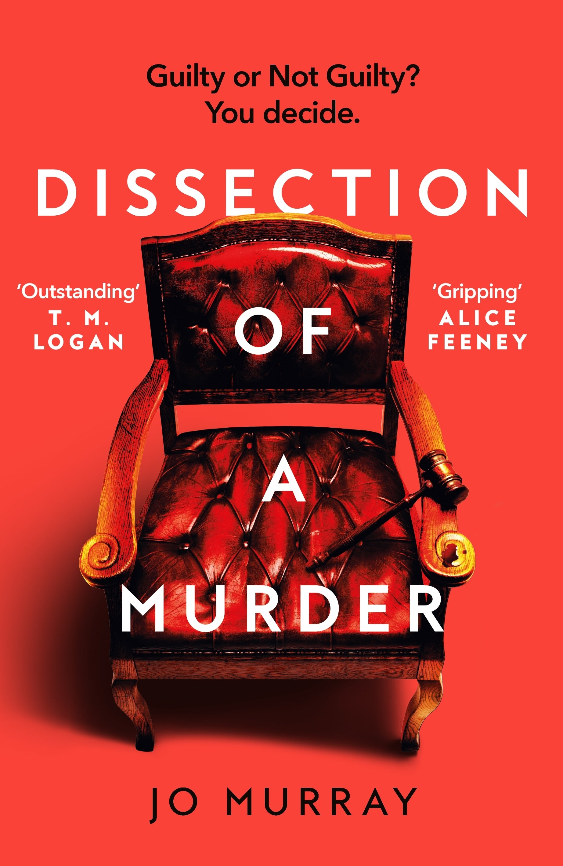 Book cover of 'Dissection of a Murder' with a red chair and text on a red background