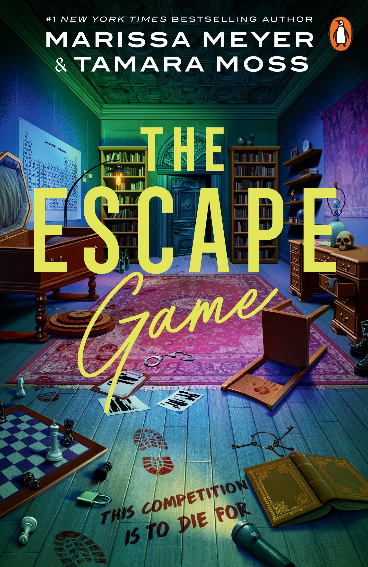 Book cover of 'The Escape Game' by Marissa Meyer and Tamara Moss with a room scene and text.