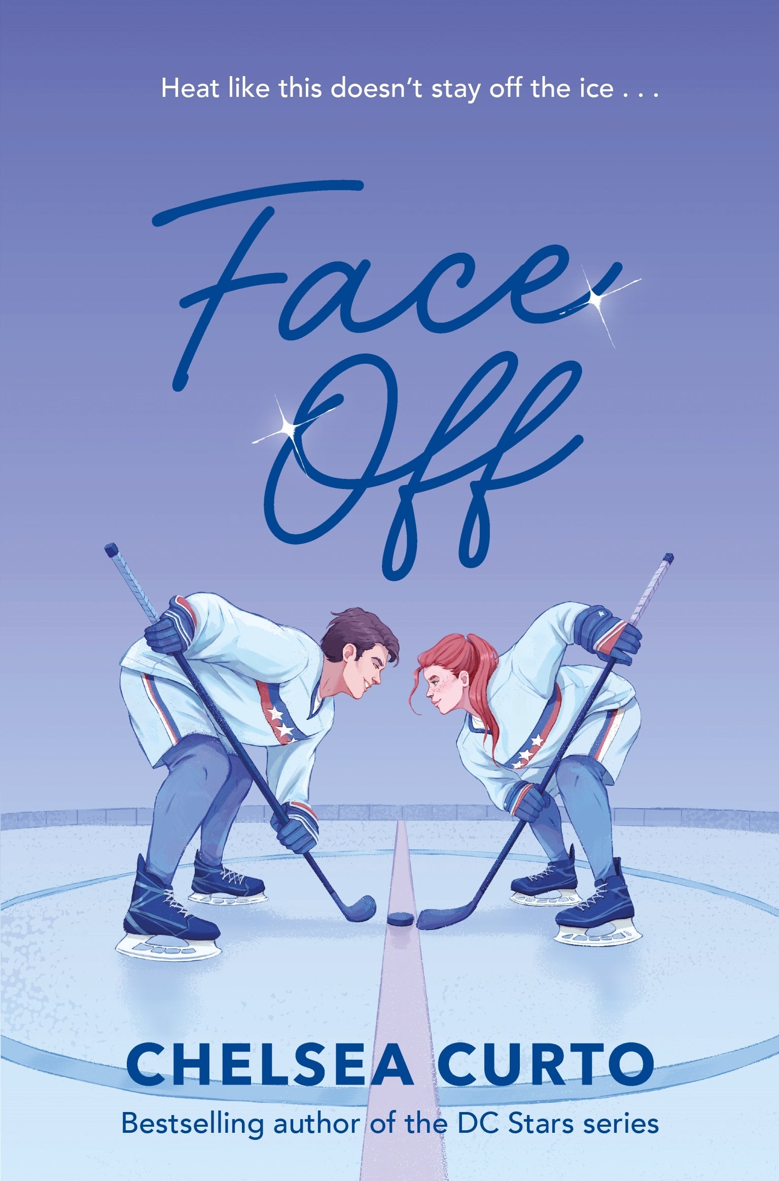 Book cover of 'Face Off' by Chelsea Curto featuring two hockey players on an ice rink.