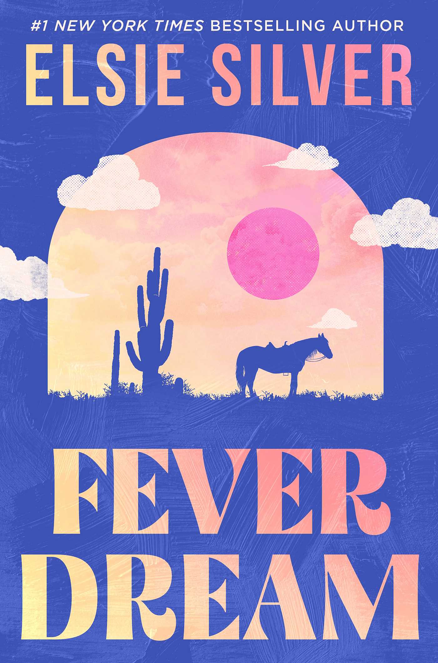 Fever Dream by Elise SIlver showing a horse standing next to cactus on a blue background