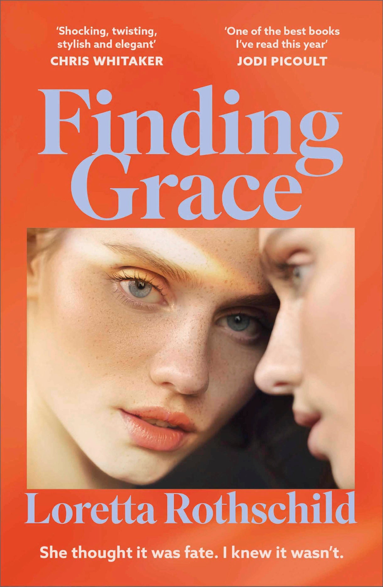 Book cover of 'Finding Grace' by Loretta Rothschild with two faces looking into each other's eyes.