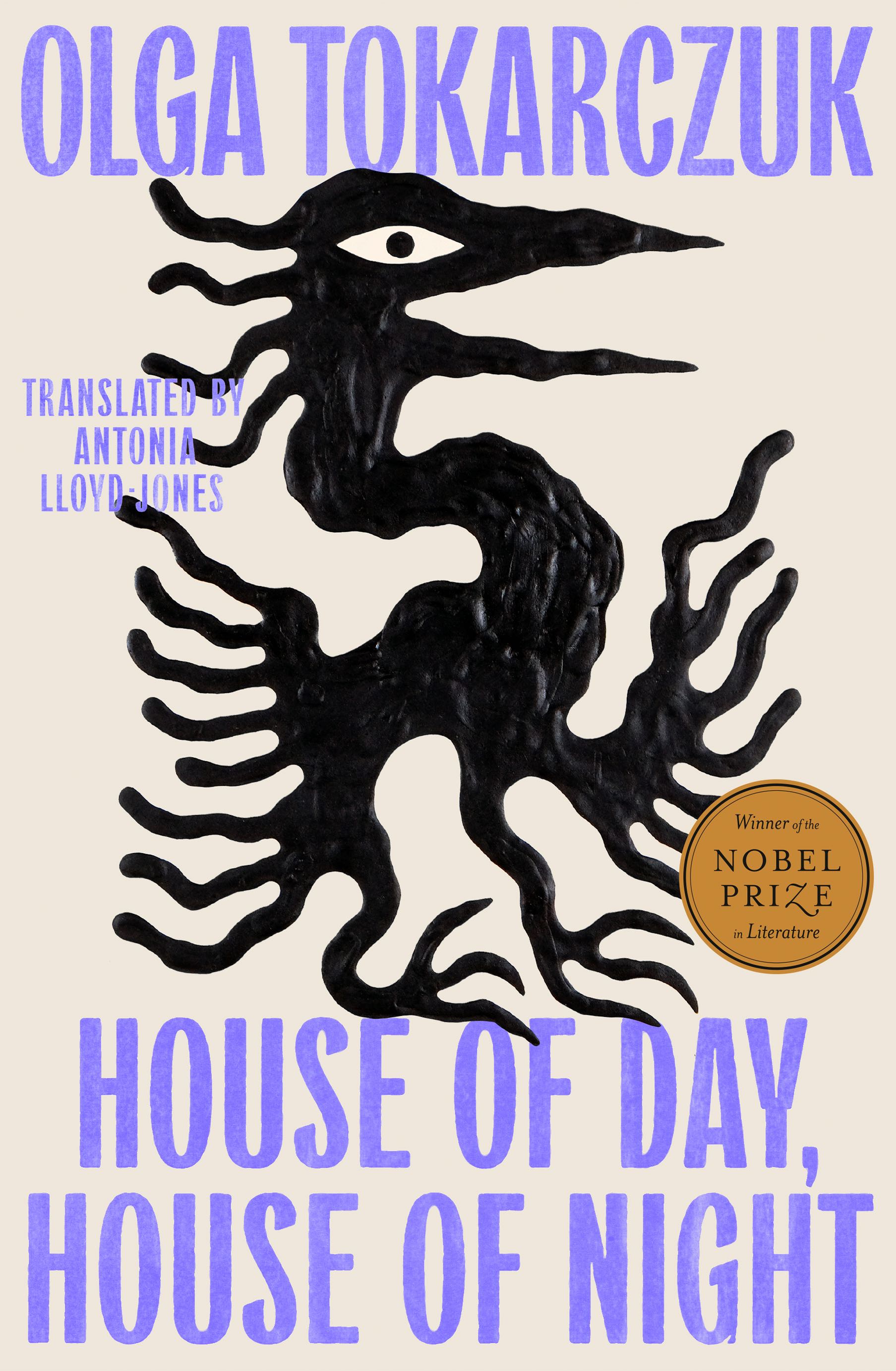 Book cover of 'House of Day, House of Night' by Olga Tokarczuk with a black creature illustration on a beige background.