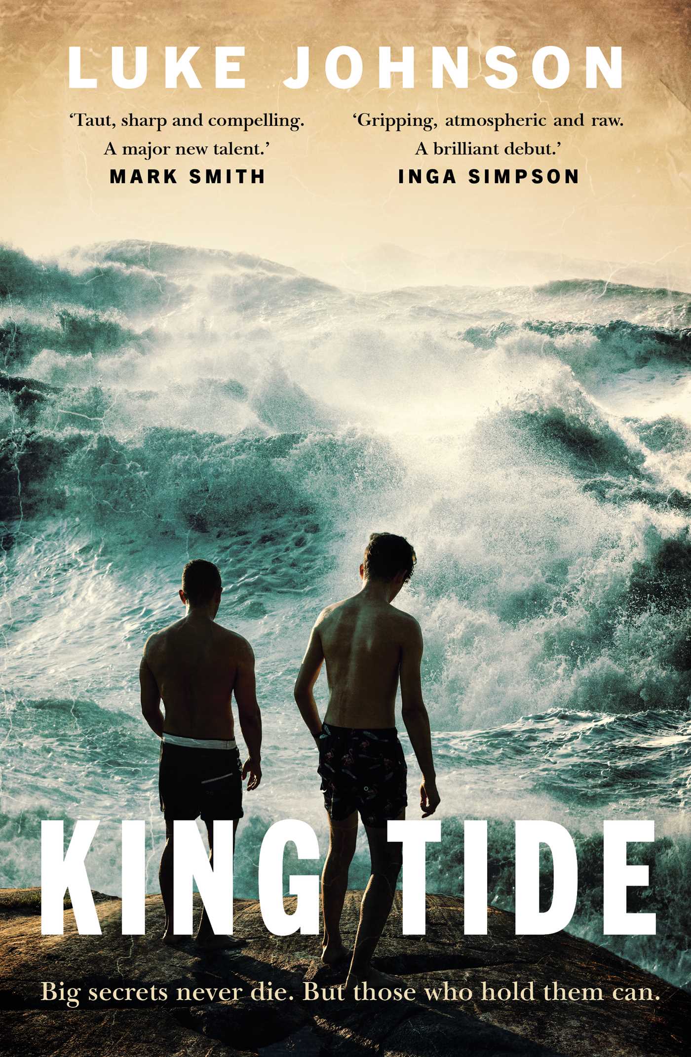 Book cover of 'King Tide' by Luke Johnson with two people looking at a stormy sea.