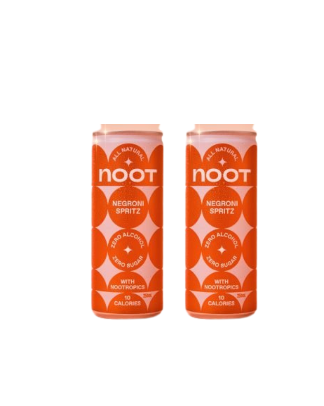 Two cans of Noot Negroni Spritz on a white background