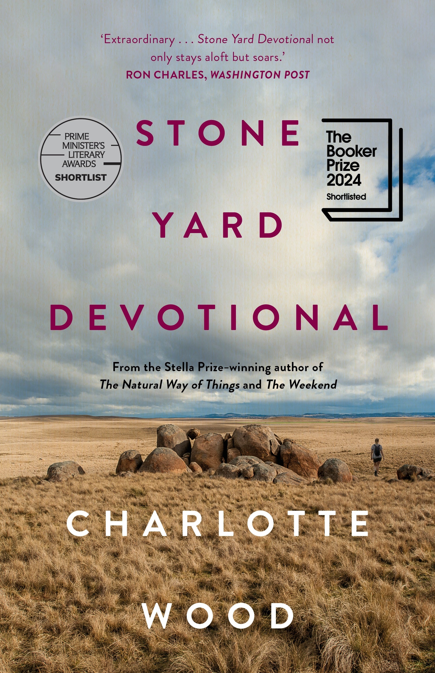 Book cover of 'Stone Yard Devotional' by Charlotte Wood with a landscape scene.