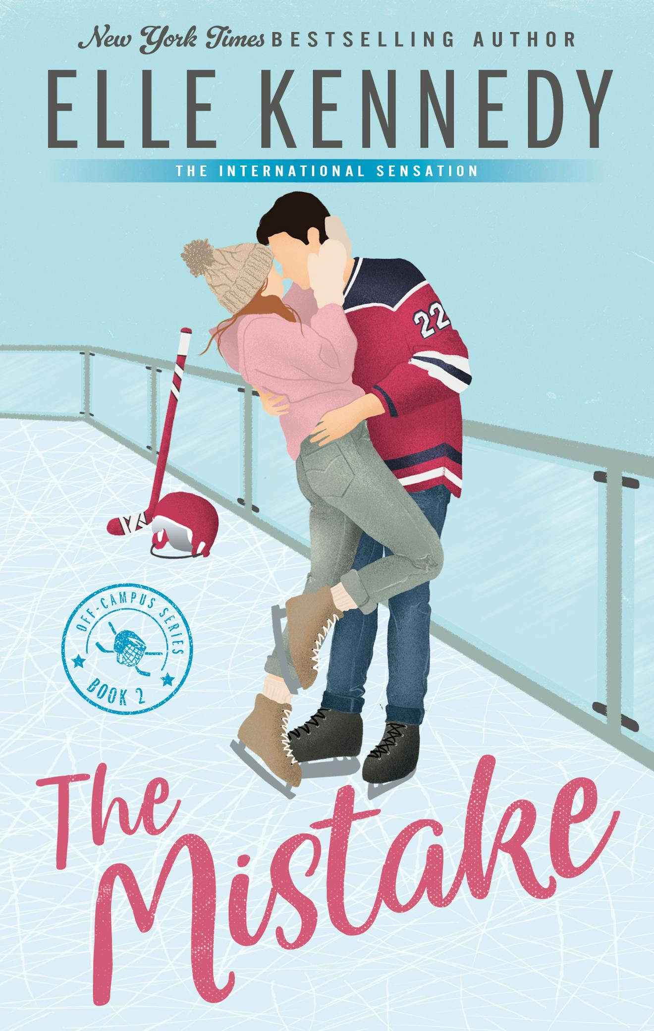 Book cover of 'The Mistake' by Elle Kennedy featuring a couple on an ice rink.