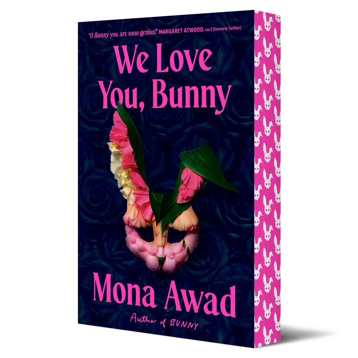 Book cover of 'We Love You, Bunny' by Mona Awad with a pink and blue design.